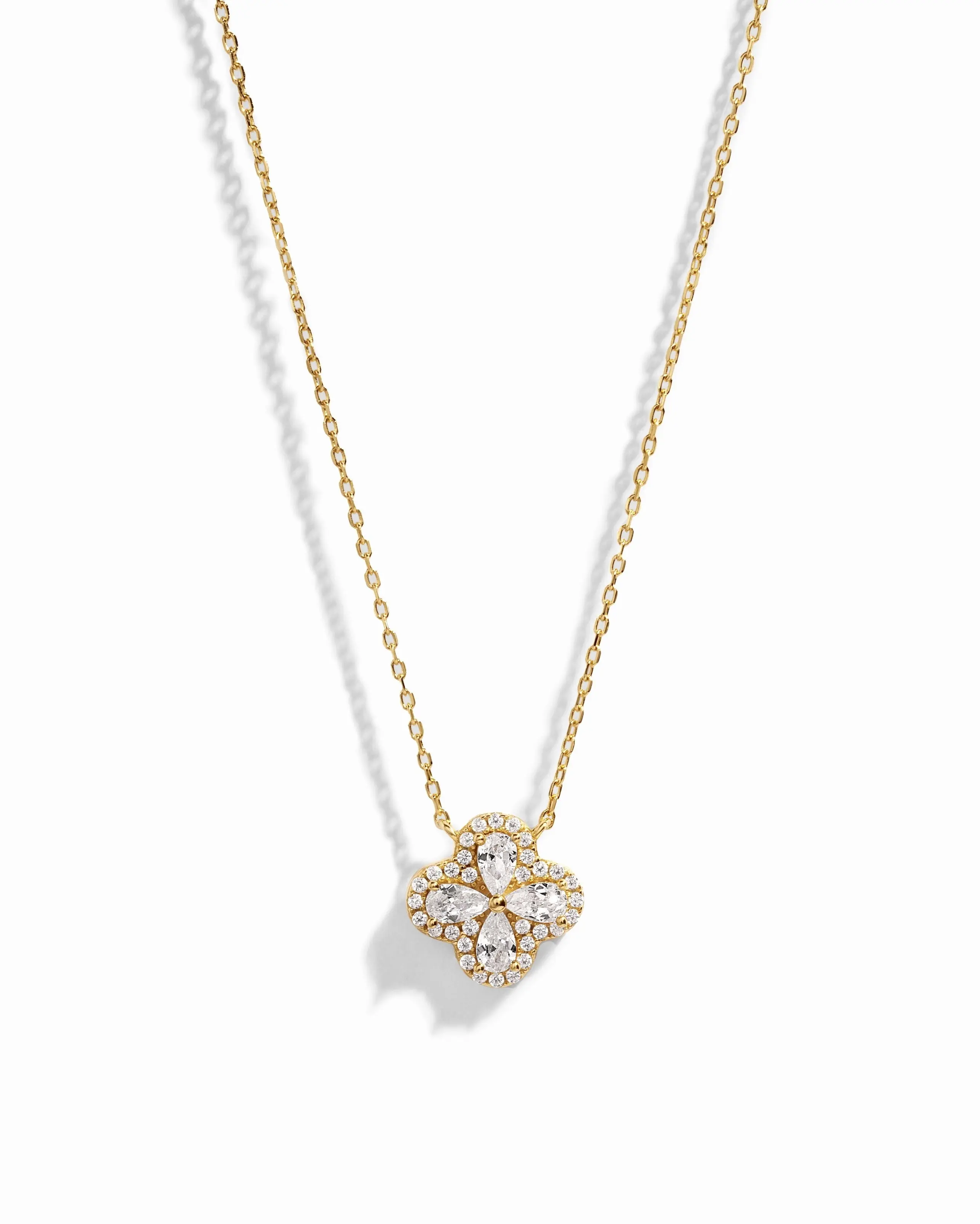 Sami Jewels Female 925 Sterling Silver 14k Gold-Plated 4 Leaf Clover Pendant Necklace, 16" Adjustable Chain, Daily Elegant Accessory for Versatile Occasions
