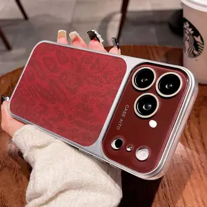 Luxury Cheetah Leopard Print Phone Cases for iPhone 17 Pro Max/16/15/14 Pro Max Case, Multiple Colors Available, Stylish Faux-Leather Phone Case, Large Viewing Window, Electroplated Edges TPU Phone Cover
