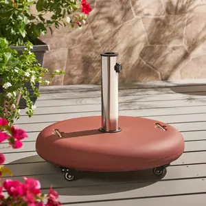 Round Heavy-Duty Umbrella Base with Wheels, Perfect for Patio, Garden, and Backyard, Durable Concrete Construction