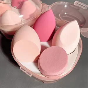 4-Piece Makeup Sponge Set, Dry & Wet Use Beauty Blender Puff, Beauty Sponges, Suitable for Liquid Cream Powder Products, Includes Egg Shaped Color Mixing Box