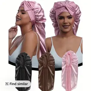 Long Satin Silk Hair Bonnet with Tie Band for Women