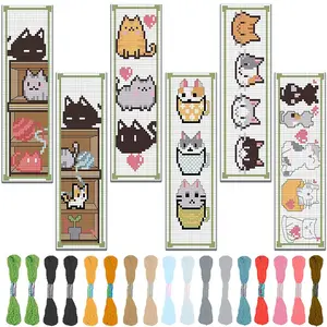 6-Piece Cute Pet Theme Cross Stitch Bookmark Set, Cat Pattern Fabric Bookmarks, Beginner-Friendly Embroidery Kit, Unique Gift for Readers & Sewing Enthusiasts