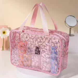 Translucent PVC Cosmetic Bag - Portable Zippered Tote, Multi-Functional Translucent Make-up Bags, Bathroom & Travel Storage Organizer Pouch