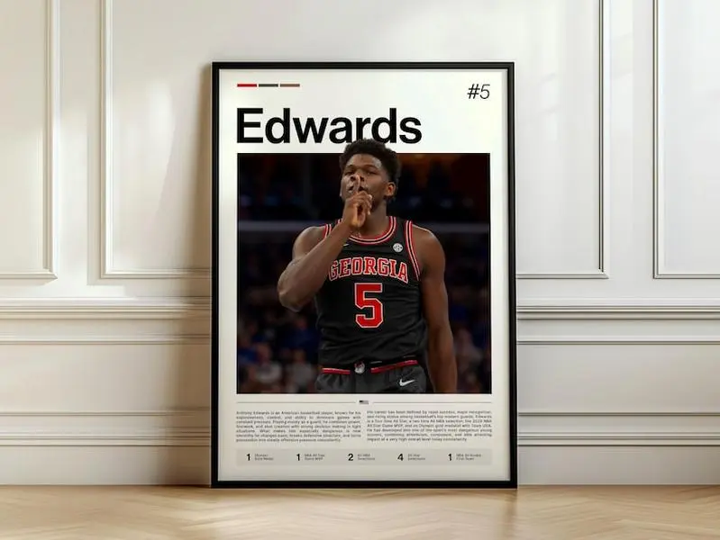 Anthony Edwards Poster, Basketball Art Print, Sports Wall Decor, Minnesota Hoops Art, Rising Superstar