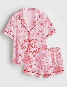 Women’s Las Vegas Chapel Coquette Bachelorette Pajama Set, Bride Just Engaged Short Sleeve PJs, Bridal Shower & Party Gift