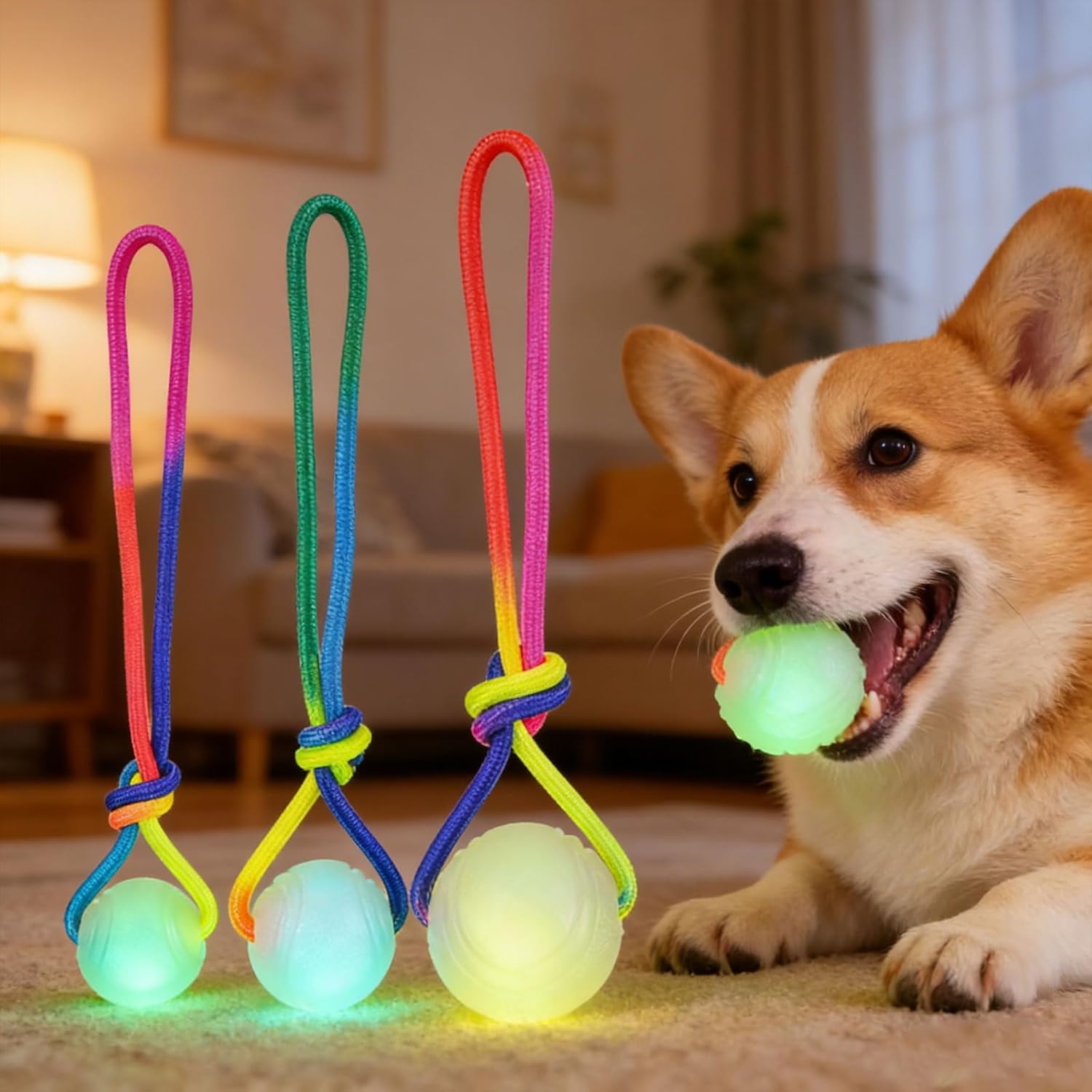 Dogs Training Interactively Educational Toy Flashing Elastics Ball Glowing for Teething Puppies and Active Bright Glowing