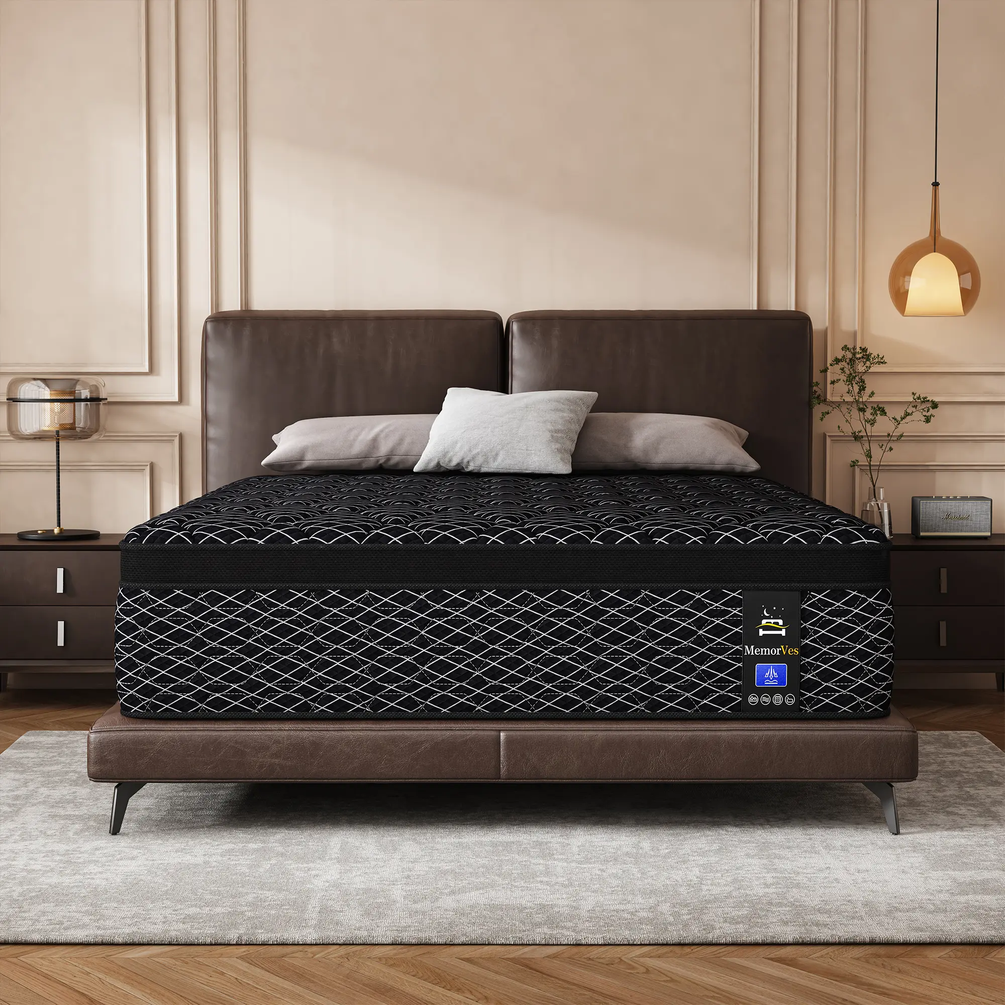 8/10/12/14 Inch Twin/Full//Queen/King/California King , Fiberglass-Free Hybrid Mattress in a Box, Memory Foam & Pocket Spring, Pressure Relief, Motion Isolation, Zoned Back Support, Breathable Knit Cover, Soft Comfortable Black Mattress