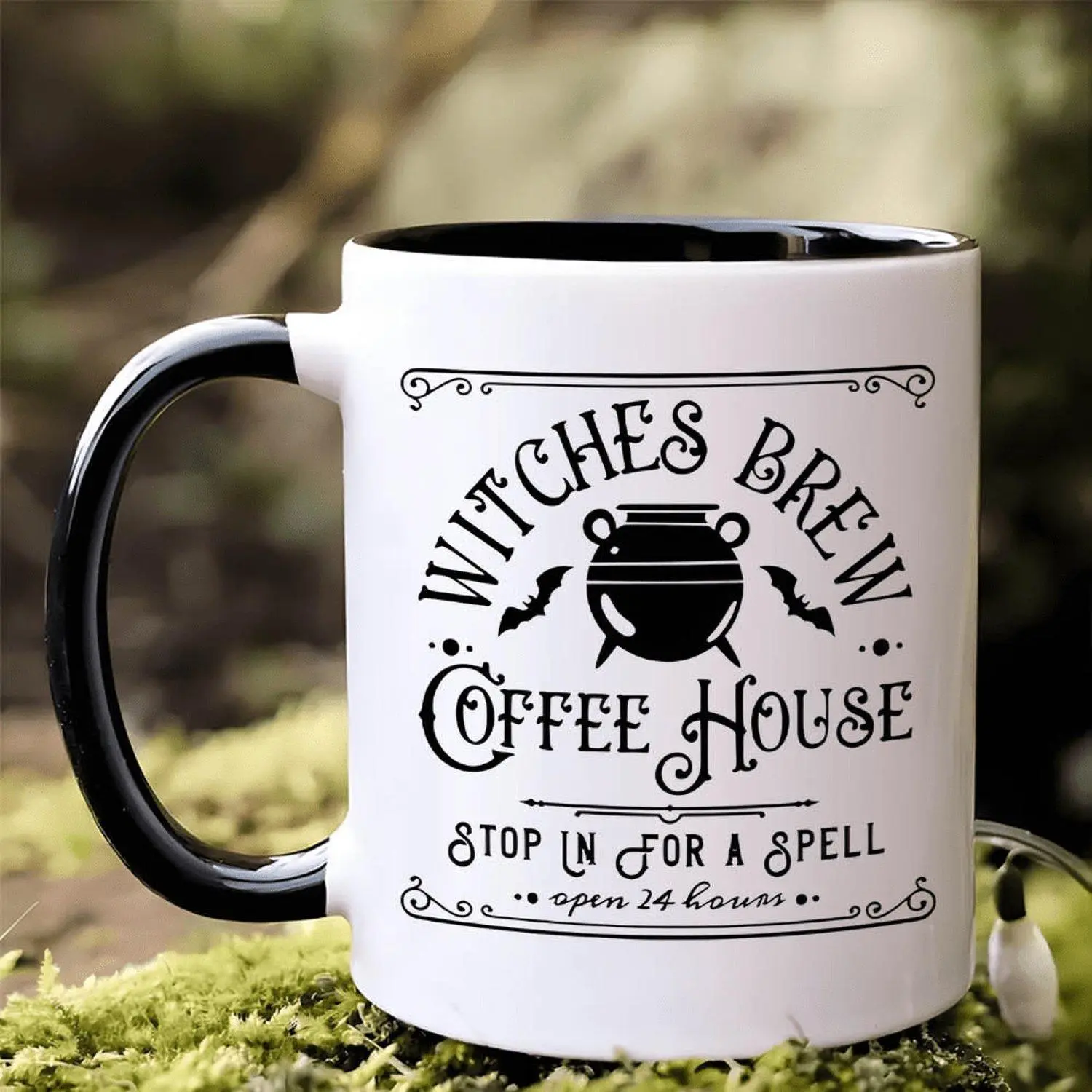 11oz BREW ITCHESWitchy Ceramic Coffee Cup Gothic Potion House Design Gothic Witch Cup with Moon Design Spooky Brew Funny Halloween Gift for Witches Barista Goth Bestie Black Ceramic Cup Dishwasher Safe Witch Brewing Halloween Mug