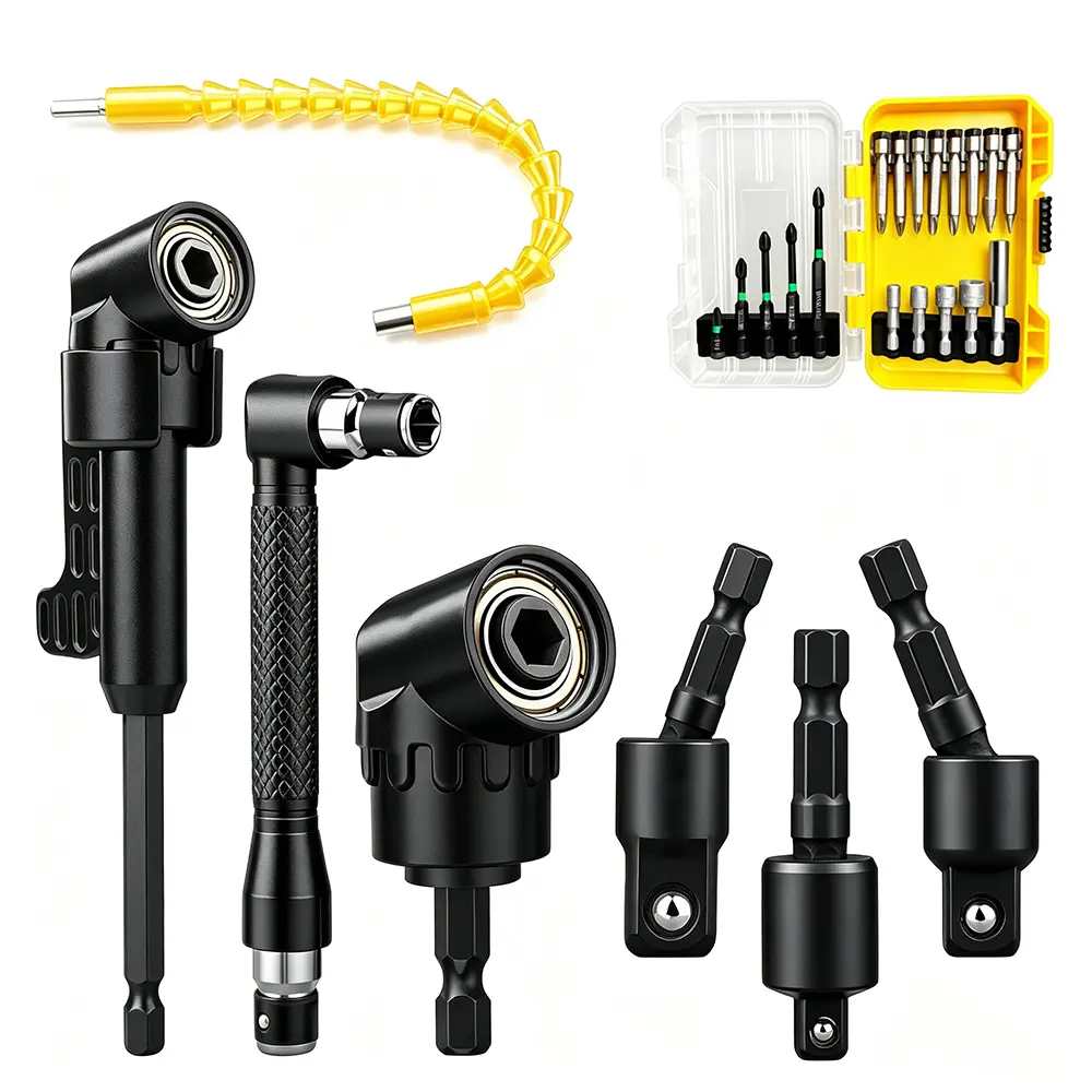 25 Packs Flexible Drill Bit Extension Kit, Right Angle Adapters, 105° Right Angle Attachments, Rotating Socket Adapters, Screwdriver Bits and a Bendable Extension for Tight Spaces