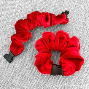 Scarlet Red Velvet Buckle Scrunchie - No Snagging, No Tangles