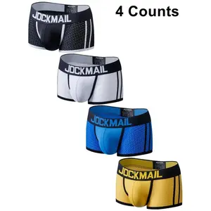 Men's Letter Print Hollow Out Boxer Brief, Breathable Comfortable Underwear for Daily Wear, Casual Men's Underwear for All Seasons, Workout Gym UnderwearGift
