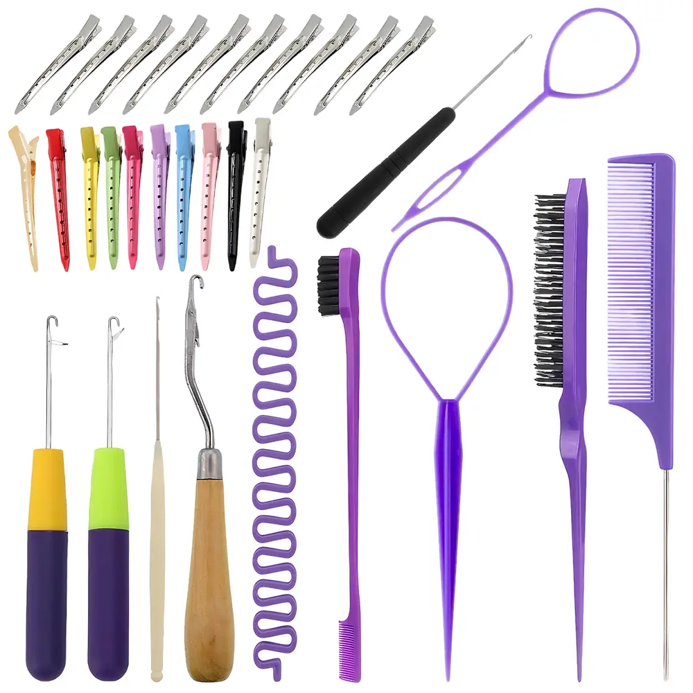 Crochet Hooks for Hair, 31-Piece Styling Kit for Braiding and Extensions, Passion Twist Extensions, Tail Comb, Hair Clips