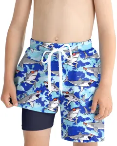Boys Tropical Swim Trunks Quick Dry Compression Liner Swimsuit Shorts Kids Bathing Suit with Pocket UPF 50+  Swimwear 5-16 Years