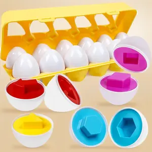 12-Piece Montessori Geometric Matching Eggs, Learning Shape & Color Sorting Puzzle, Educational Fine Motor Toy for Toddlers 1-3, Easter Gift for Boys & Girls, Matching--Geometric