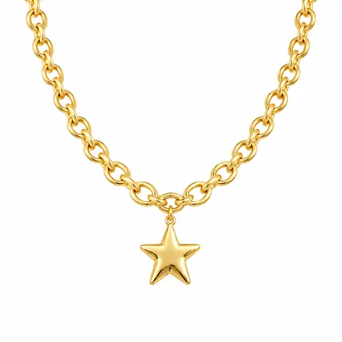 FREEKISS Gold Star Pendant Necklace Women's Chunky O-Chain Link - Bold Look, gifts for women, High-Gloss Finish, romantic gifts for her, 5-Point Star Statement Costume Jewelry for Daily Wear womens gifts FallDealsForYou BlackFriday