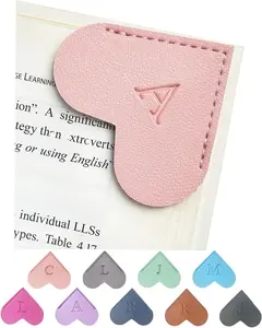 Personalized Leather Heart Bookmark with Initials, Handmade, Cute Custom Corner Book Marks for Reading Women, Teachers, Students, Book Lovers Gifts, Book Accessories (Pink, A)