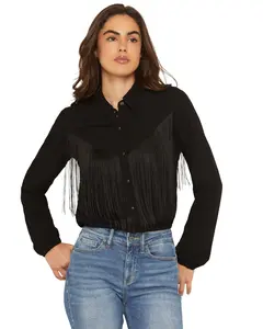 Idyllwind Women's Richfield Fringe Long Sleeve Snap Western Shirt - Iwfa25w74-Blk