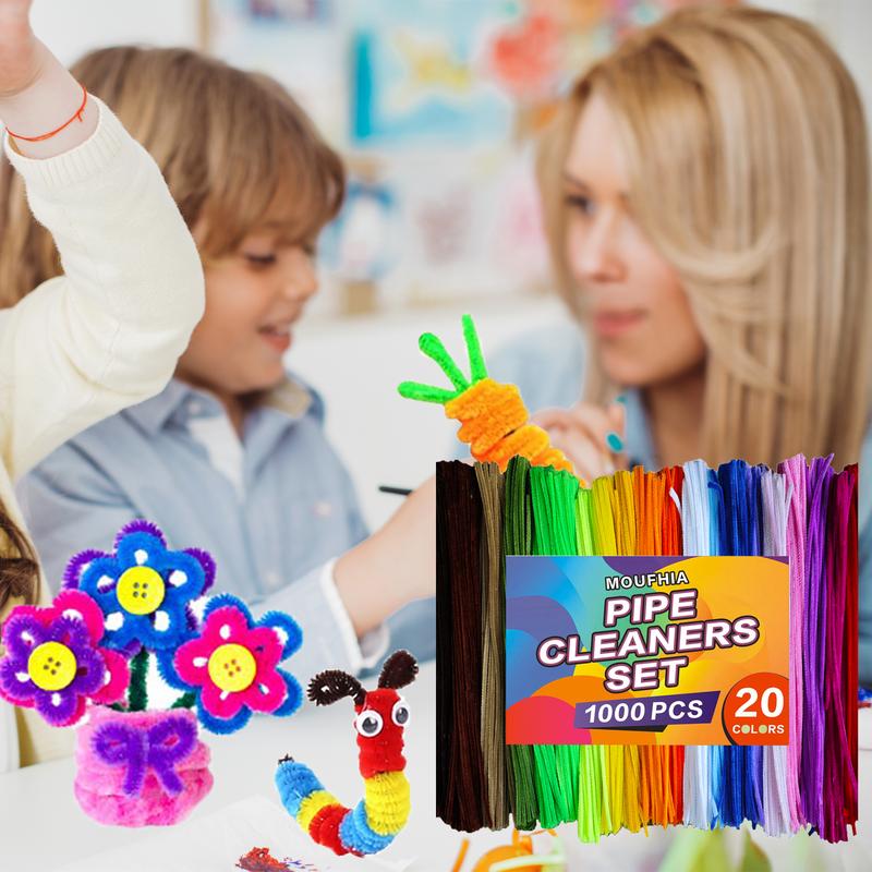 1000 Pcs Pipe Cleaners Assorted 20 Colors 12 Inch Chenille Stems Bulk for Kids Art DIY Crafts Projects Decorations Soft Flexible Random Color