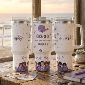 40oz Stainless Steel Tumbler with Handle, Bangtan Arirang Insulated Travel Mug, Kpop Army Fan Gift, Reusable Coffee Cup with Straw, Arirang Design 40oz Tumbler, Bangtan Member Inspired Travel Cup, Concert World Tour 2026