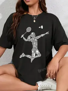 100% Cotton Unisex Badminton Player Shuttlecock Women T-Shirt Casual Graphic Printed Vintage Crew Neck Tshirt