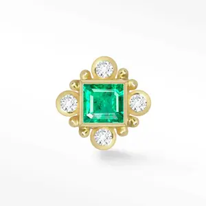 Flat Back Earrings Emerald 14K Yellow Princess | The Wynning Studs