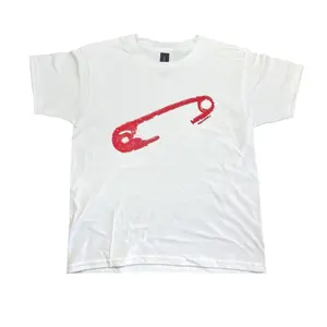 Vintage Safety Pin Graphic Baby Tee, Handmade Screen Print Tee, Y2K Grunge Goth Style