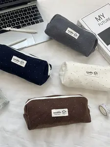 Style Korean Polka Dot Pencil Case Unique Design Multifunctional Makeup Bag High Capacity Woolen Wave Pattern Student Storage Bag Office Supplies