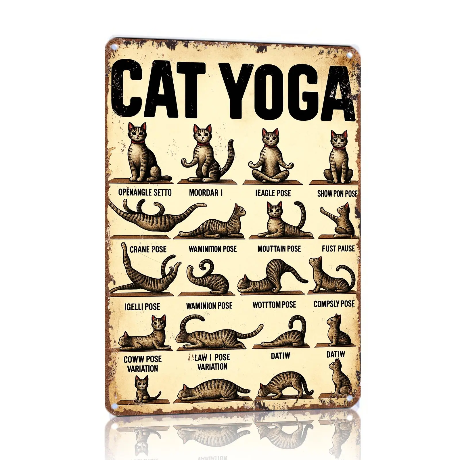 Cat Yoga Chart Metal Sign Cute Tabby Cat Yoga Poses 12x8Inch Aluminum Metal Sign Vintage Funny Bedroom Wall Decor Cool Stuff For Room Home Decor Items