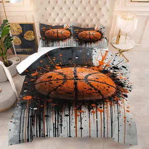 2/3 Pcs Crack Orange Basketball Comforter Set, Includes Light Warm Comforter & 1/2 Empty Pillowcases, Smooth Moist Skin-friendly All-season, Fits Sports Cultural & Creative Shop/Basketball Community Apartment/Crack Orange Basketball Art Trend Set