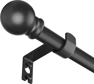 Black 5/8 Inch Curtain Rods for Windows 32 to 48 Inches, Single Splicing Curtain Rod Set with Brackets, Decorative Metal