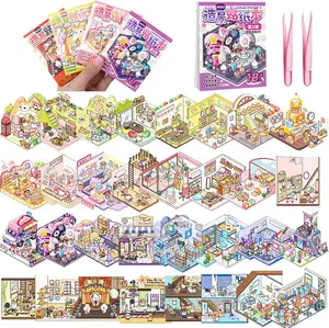 Mother's Day Gift  32 Sets Pocket DIY 3D Sticker Scene Collection Book DIY 3D House Stickers Therapy Cute Cartoon Mini Stickers Scenes for Relief Stress Pass The Time