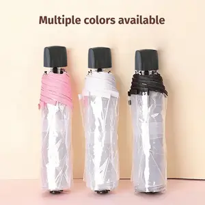 Transparent Folding Umbrella, Clear Rain Umbrella with Colorful Edge Trim, Windproof Compact Umbrella for Rainy Days – Multiple Colors Available, Easy to Carry