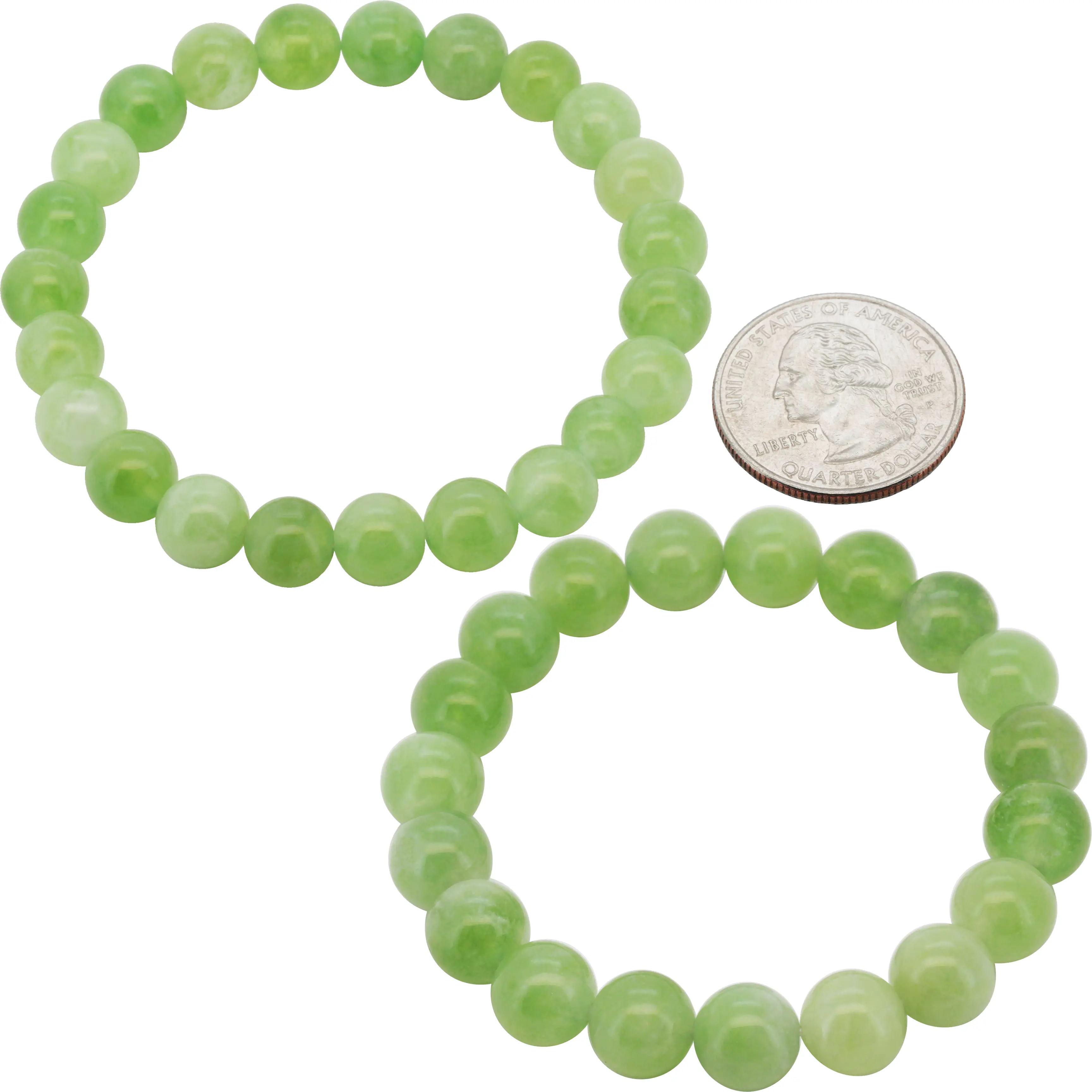 8-10mm Nephrite Jade Gemstone Beaded Stretch Bracelet 7-7.5”