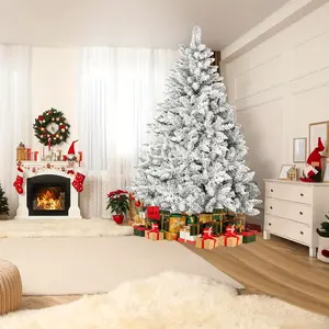 7 Feet Snow Fleece Christmas Tree Artificial Hinge Unlighted Christmas Tree with 1000 One Branches Tip Decor Ornaments