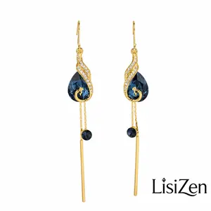 Blue Crystal Phoenix Earrings for Women 2025, Elegant Luxury Design, Anti-Allergy Statement Jewelry DZED0450