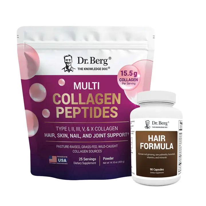 Hair Health Bundle - Hair Vitamins for Hair, Skin & Nails (90 Capsules) + Collagen Peptides Powder (15.5g, 25 Servings) - Supports Hair Growth, Skin Elasticity & Joint Health