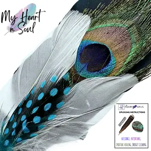Black Turkey and Peacock Guinea Smudge Feather – Turquiose - Hand Crafted Piece for Home Energy Cleansing – Beginner Instructions Included. Ritual - Spiritual  Holistic Wellness - Invoke Positivity - Remove Negative Negativity