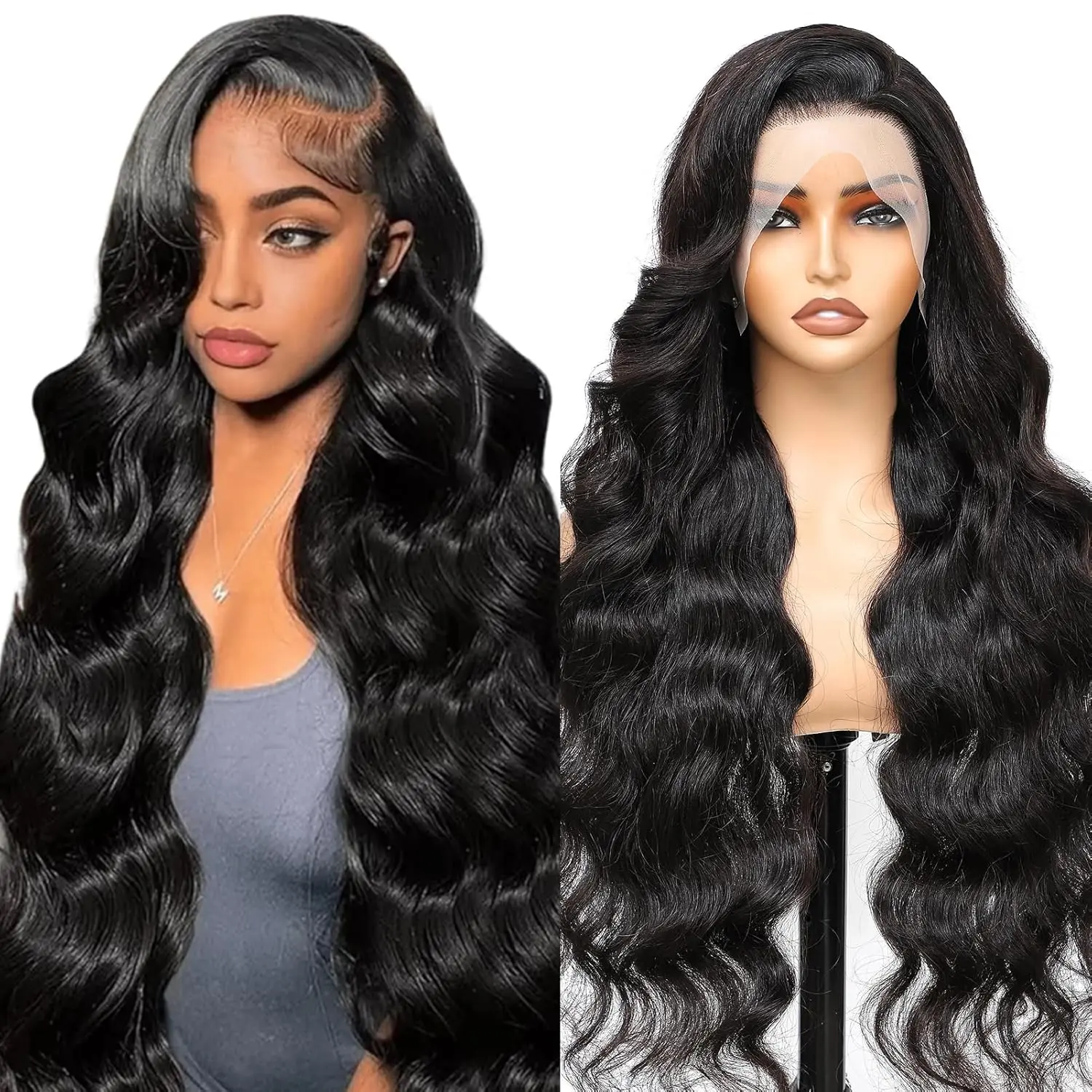 [26 Inch $46.99] 13x4 Lace Front Wigs Blended Human Hair Synthetic 200% Density Glueless HD Transparent Lace Front Wigs Blended Human Hair Synthetic Pre Plucked Wigs for Women
