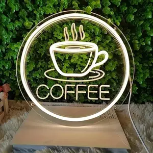 Coffee Neon Sign for Wall Decor - Curved LED Neon Light for Cafe, Coffee Bar, Kitchen, Office, Home - USB Powered with Inline Switch, 10.6x10.6 Inch