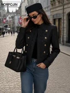 Napoleon Style Jacket, Spring & Fall Fitted Outerwear, Baroque Pattern, Plain Surface
