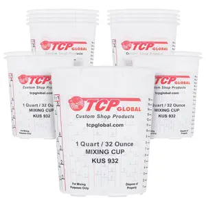 Paint Mixing Cups, 32-Ounce (12 Pack) - Plastic Measuring Cups for Liquids, Automotive Painting, Epoxy Resin, Acrylic Arts, Crafts, Disposable or Reusable, Graduated, Mixing Ratios