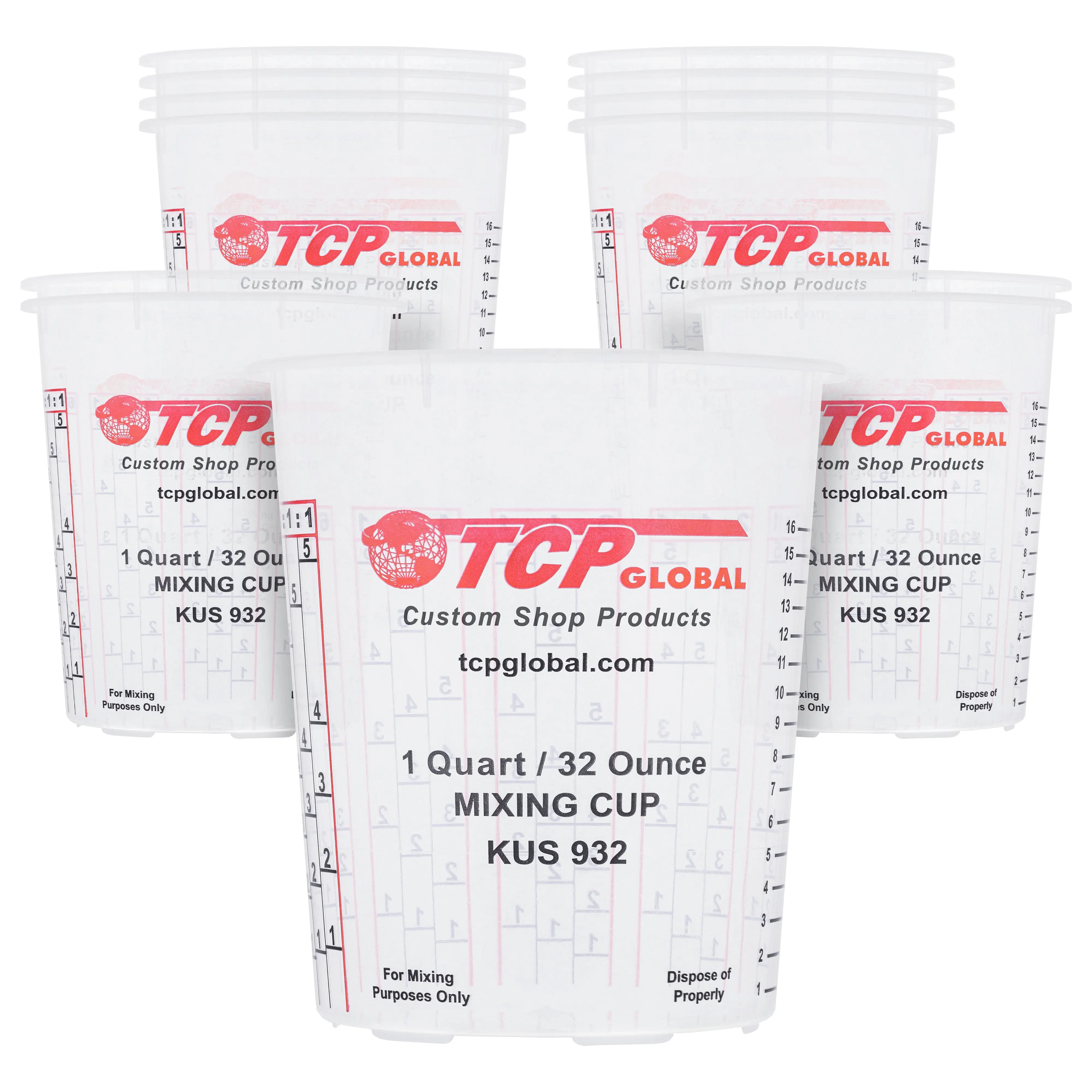 Paint Mixing Cups, 32-Ounce (12 Pack) - Plastic Measuring Cups for Liquids, Automotive Painting, Epoxy Resin, Acrylic Arts, Crafts, Disposable or Reusable, Graduated, Mixing Ratios