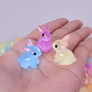 Random Color Luminous Resin Rabbit Pendant, Mini Cute Rabbit Decoration Figurine, DIY Jewelry Making Supplies for Garden & Patio Decoration