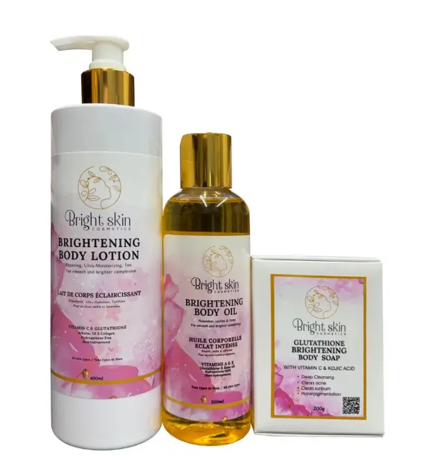 BRIGHT SKIN COSMETICS 3 Piece Body Care Set with Vitamin C - Complete Face + Body Care Products to Cleanse, Moisturize & Support a Smooth Skin Routine, Radiant Skin