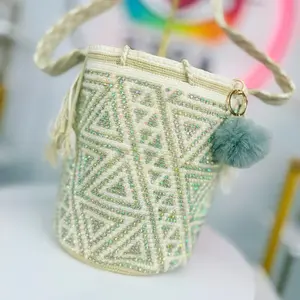 Médium Ivory Beaded Wayuu Bag | 9H x 10W x 40 Strap | Handmade Luxury | Elegant Statement