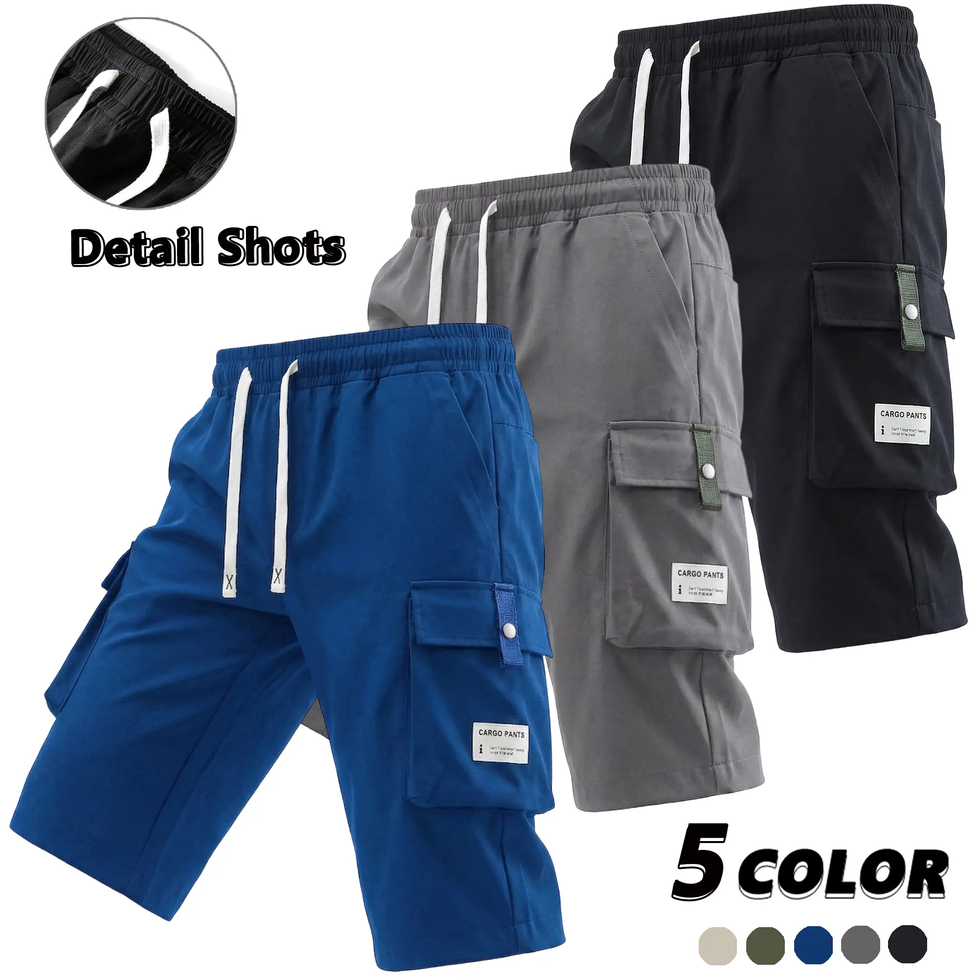 EKF Men’s Multi Pocket Cargo Drawstring Casual Shorts | Practical large side pockets for carrying essentials; ideal for summer campus wear and street skateboarding outfits