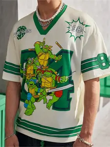 Men's Casual Loose Dot Color and Graphic Short Sleeve V-Neck Sweatshirt Tops