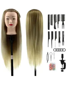 28 Inch Long Straight Hair Mannequin Head with Tools, Synthetic Hair Styling Head for Braiding, Hairdressing, and DIY with Table Clamp and Accessories