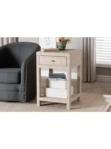 Baxton Studio 193271451005 18.10 x 18.10 x 28.30 in. Dansby Modern Faux Shagreen 1 Drawer End Table, Beige