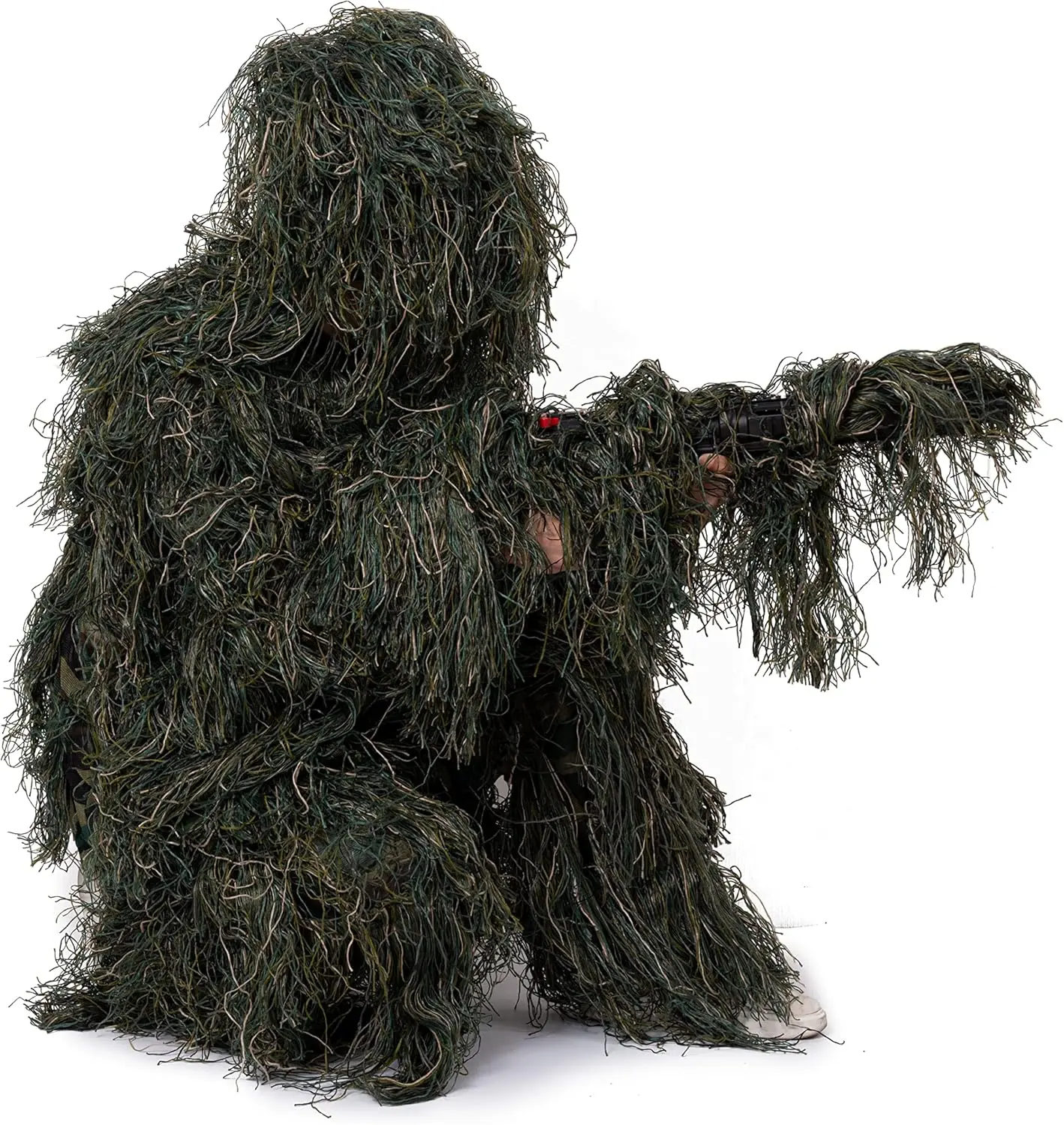 Ghillie Suit, 3D Camouflage Hunting Apparel, 5 in 1 Ghillie Suit for Men, Jungle Hunting Camouflage Clothing 4-Piece + Carry Bag Suitable for Adults/Youth